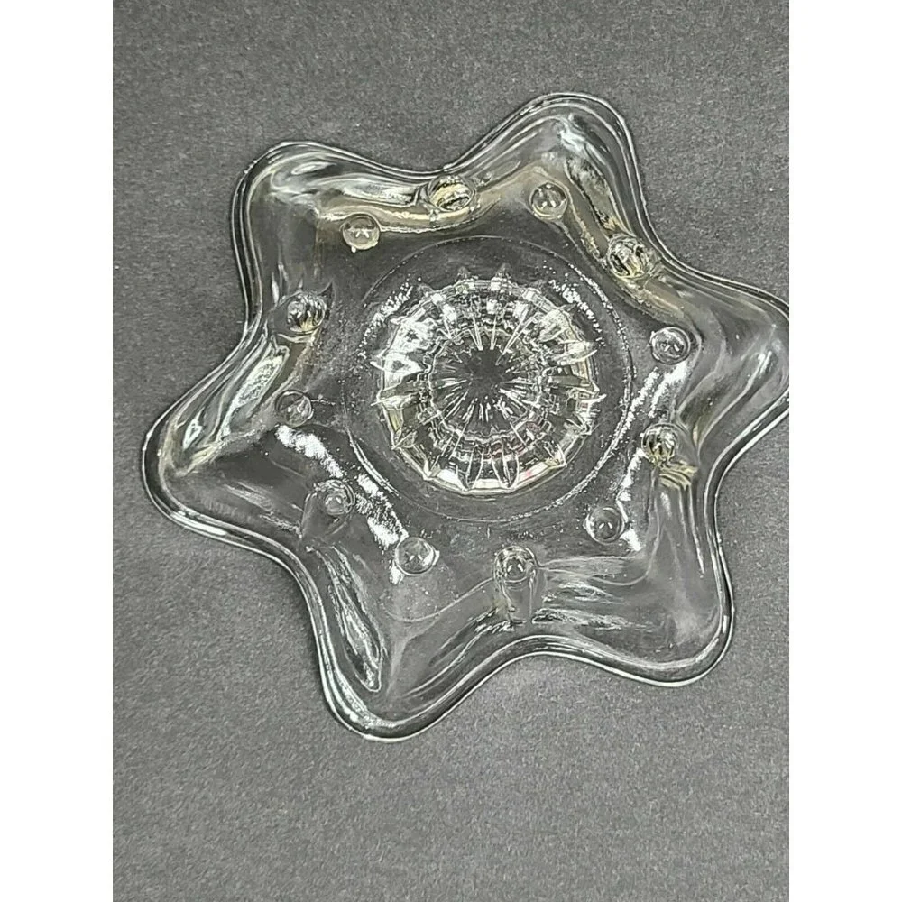 Set of 4 Candle holders Star-Shaped Clear Glass 6-points Taper Vintage